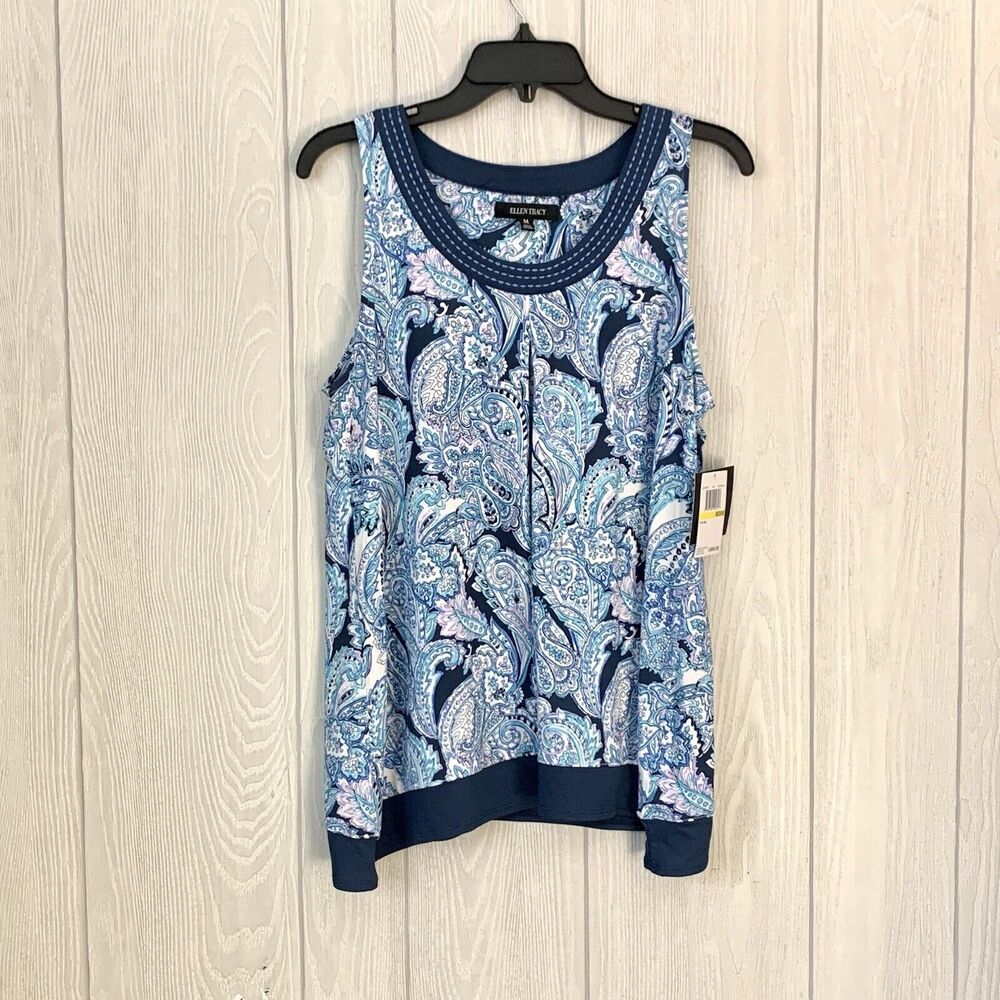 Ellen Tracy Blue Paisley Sleeveless Top Size M NWT